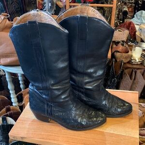 Vintage Navy Leather Men's Ostrich Cowboy Boots